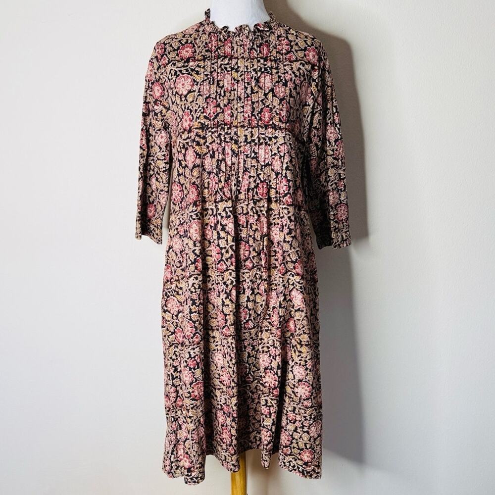 Mata Traders Black and Pink Pleated Front Midi Dress